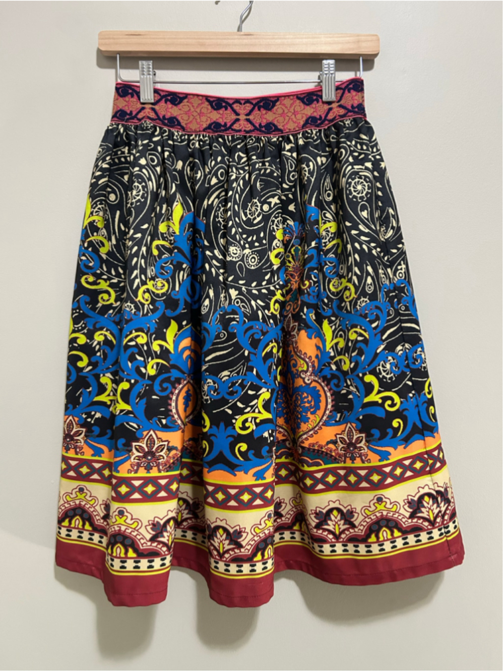Women's A-Line Skirt, Black Blue Multi-Color, Size S